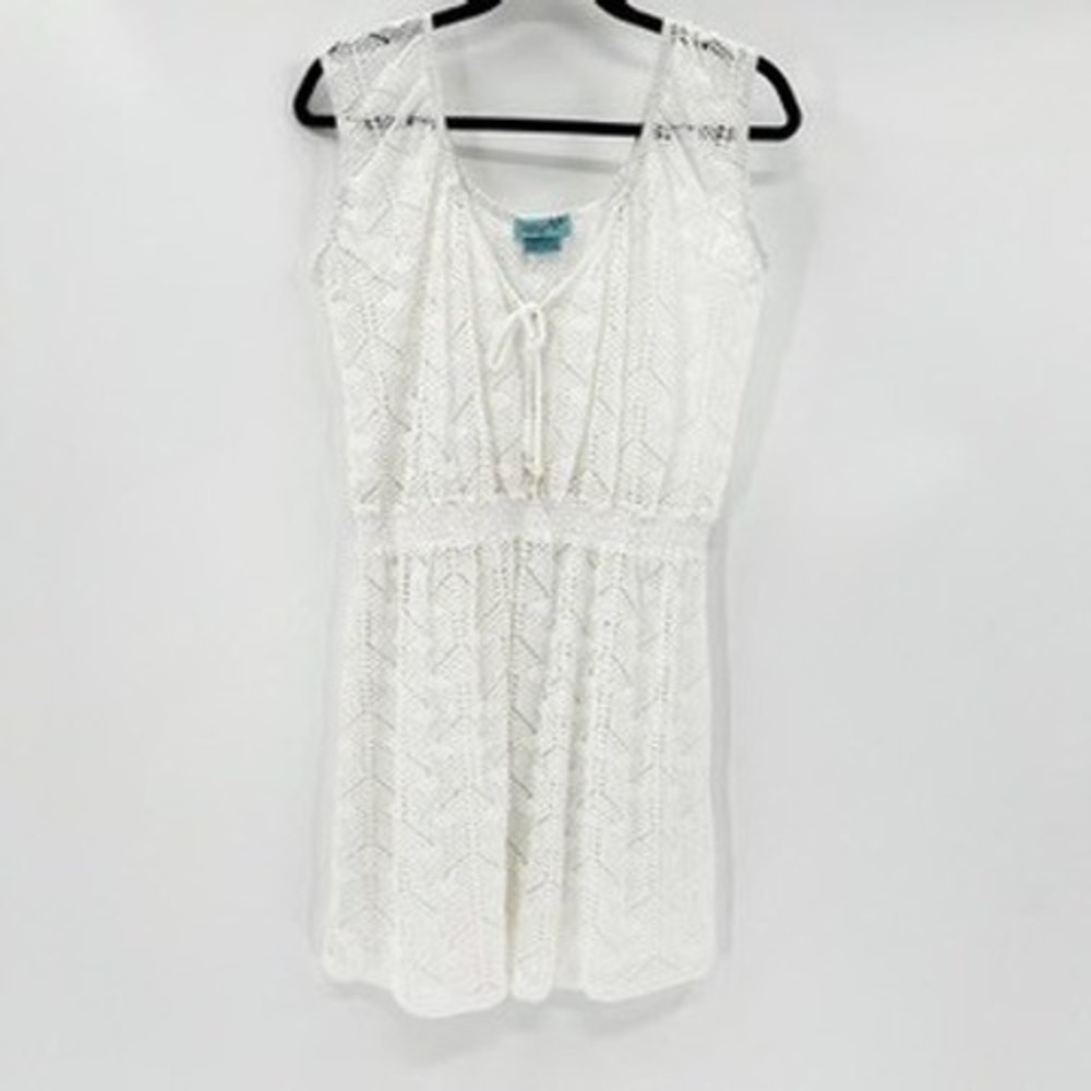 Letarte Handmade White Crochet Lace Swim Cover Up Dress Size Large Made in USA